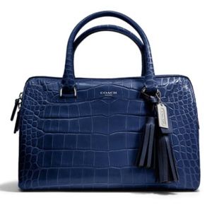 Coach Legacy Haley Satchel in Navy Blue Croc Embossed Leather